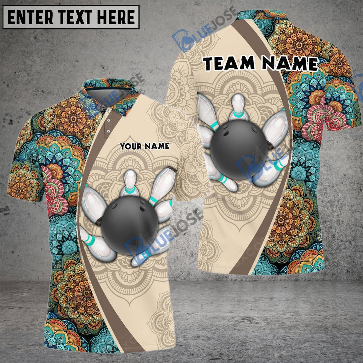 frenzidea Bowling And Pins Mandala Customized Name 3D Shirt (4 Colors)