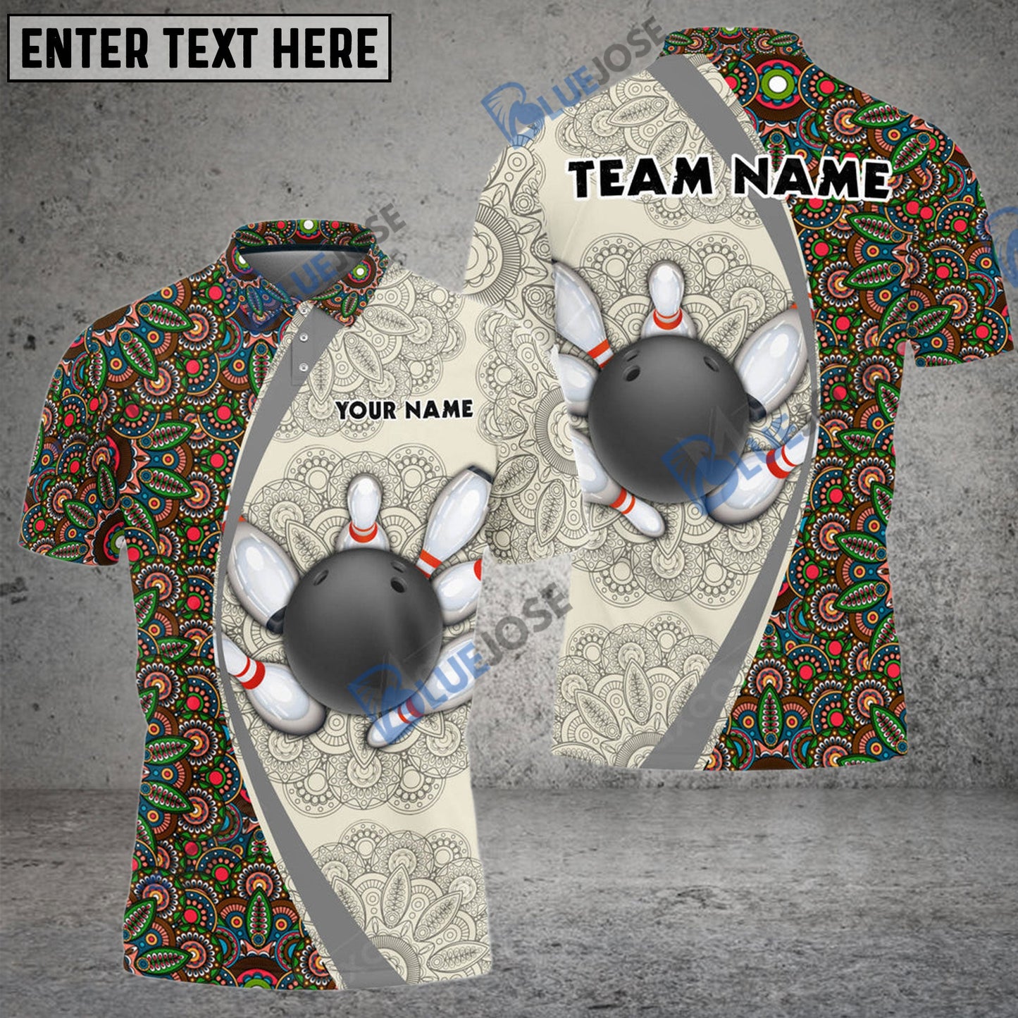 frenzidea Bowling And Pins Mandala Customized Name 3D Shirt (4 Colors)