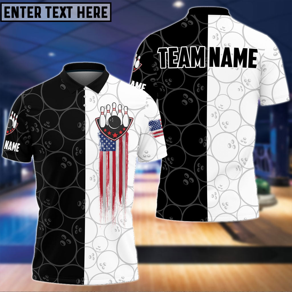Frenzideas Bowling And Pins US Flag Personalized Name Team Name 3D Shirt