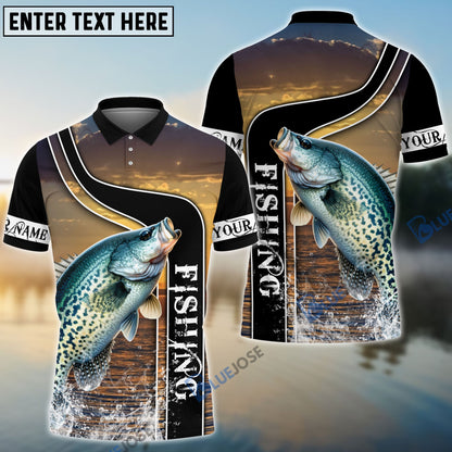Frenzidea Crappie Fishing Sunset Custom Name 3D Shirt