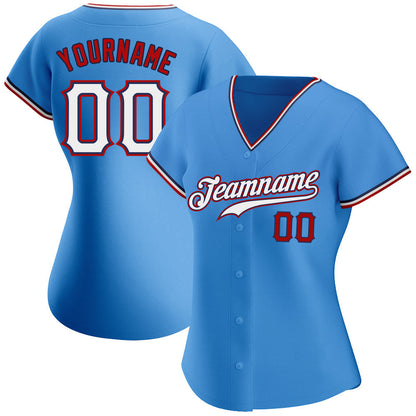 Frenzidea Custom Powder Blue White-Red Authentic Baseball Jersey