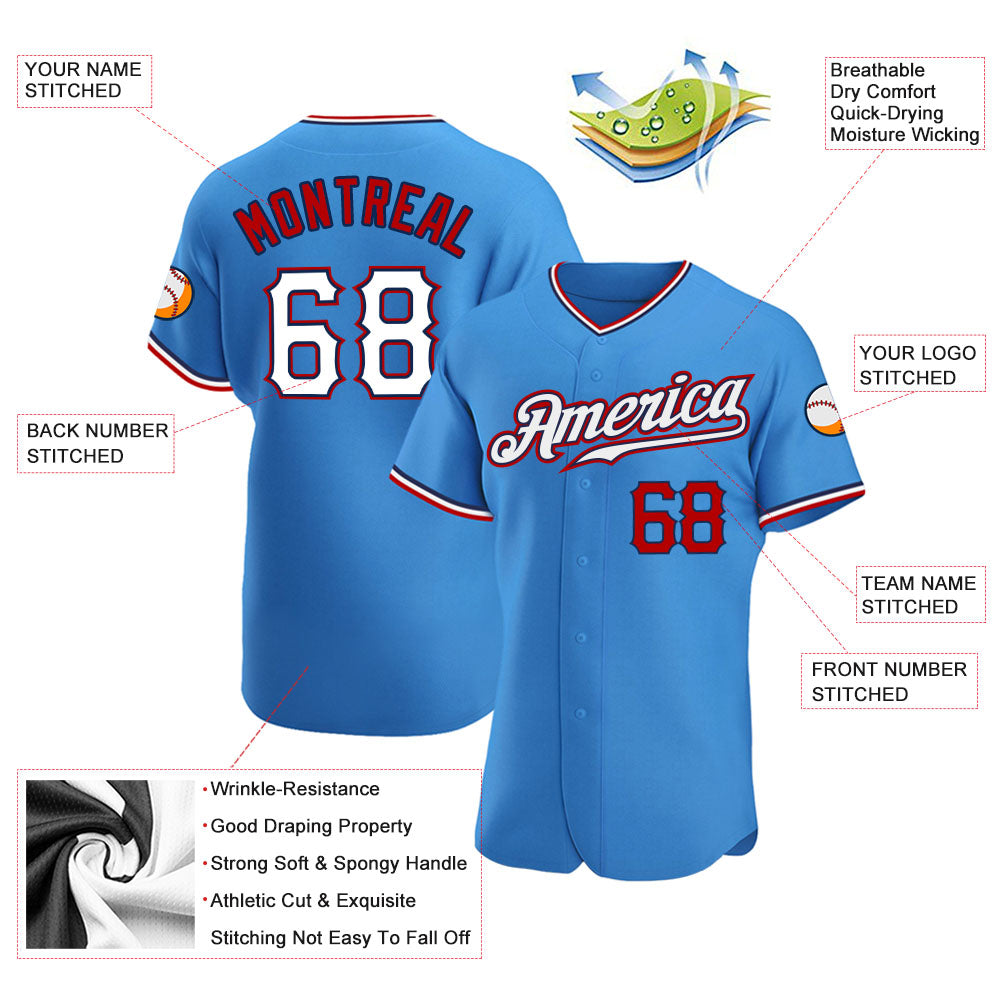 Frenzidea Custom Powder Blue White-Red Authentic Baseball Jersey