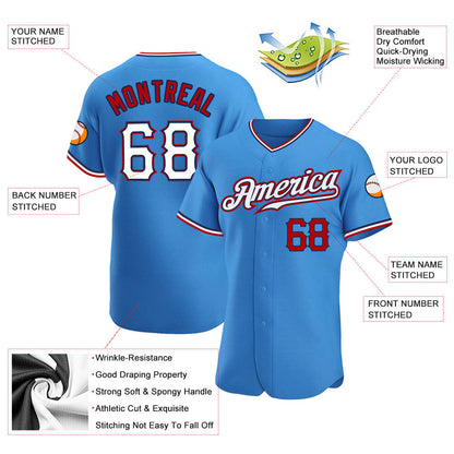 Frenzidea Custom Powder Blue White-Red Authentic Baseball Jersey