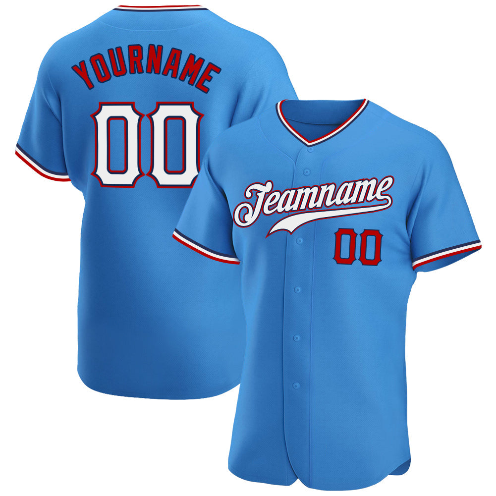 Frenzidea Custom Powder Blue White-Red Authentic Baseball Jersey