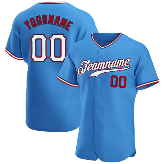 Frenzidea Custom Powder Blue White-Red Authentic Baseball Jersey
