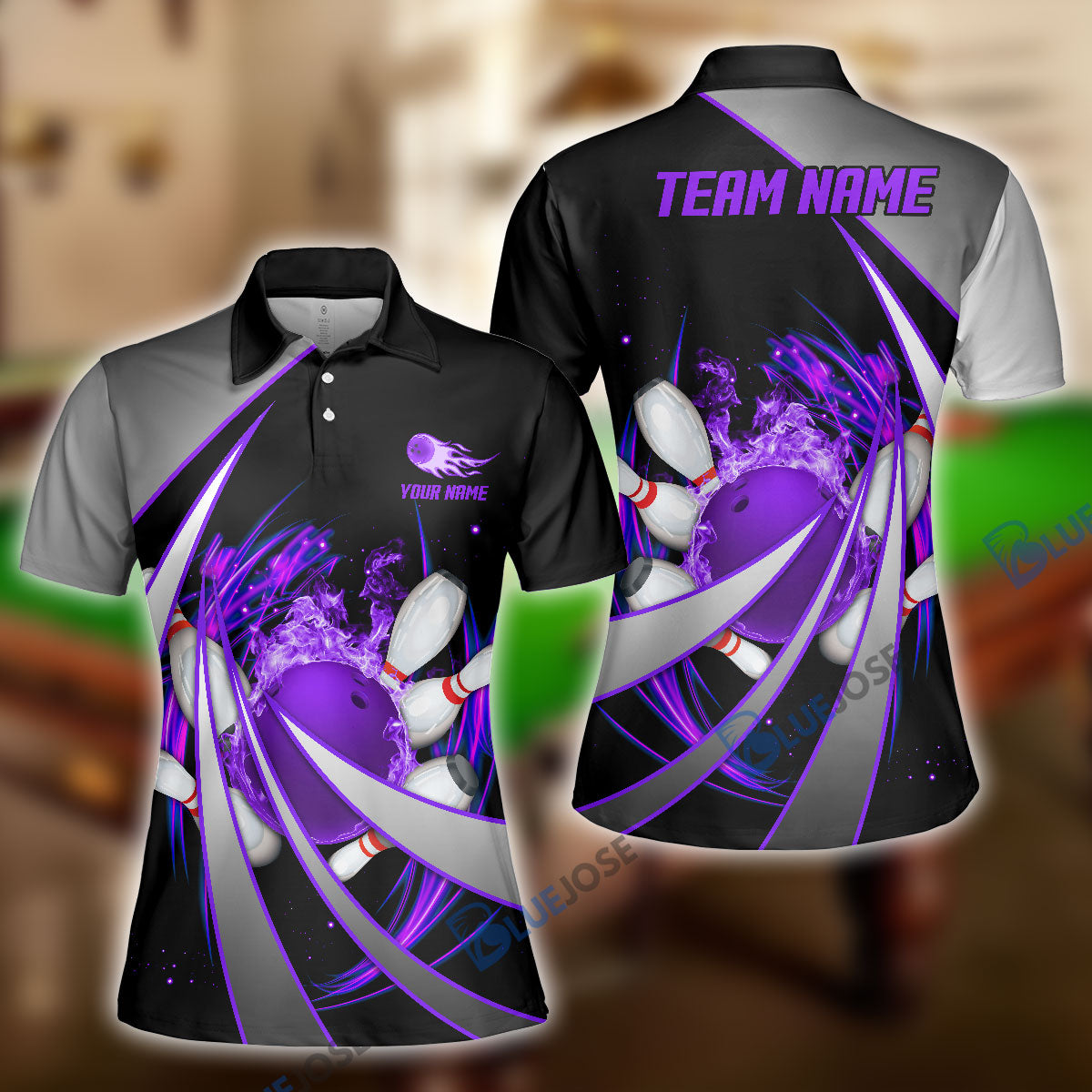 Frenzideas Flame Bowling And Pins Tornado Pattern Multicolor Customized Name 3D Shirt for Women