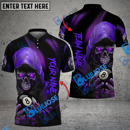 Frenzidea Billiards Ball 8 Grim Reaper Skull Personalized Name, Team Name Unisex Shirt ( 6 Colors )