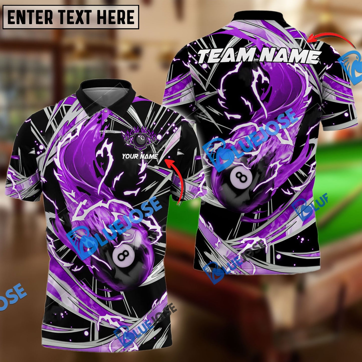 Frenzidea Billiards Ball 8 Flame Thunder Wind Aura Personalized Name, Team Name Unisex Shirt ( 6 Colors )