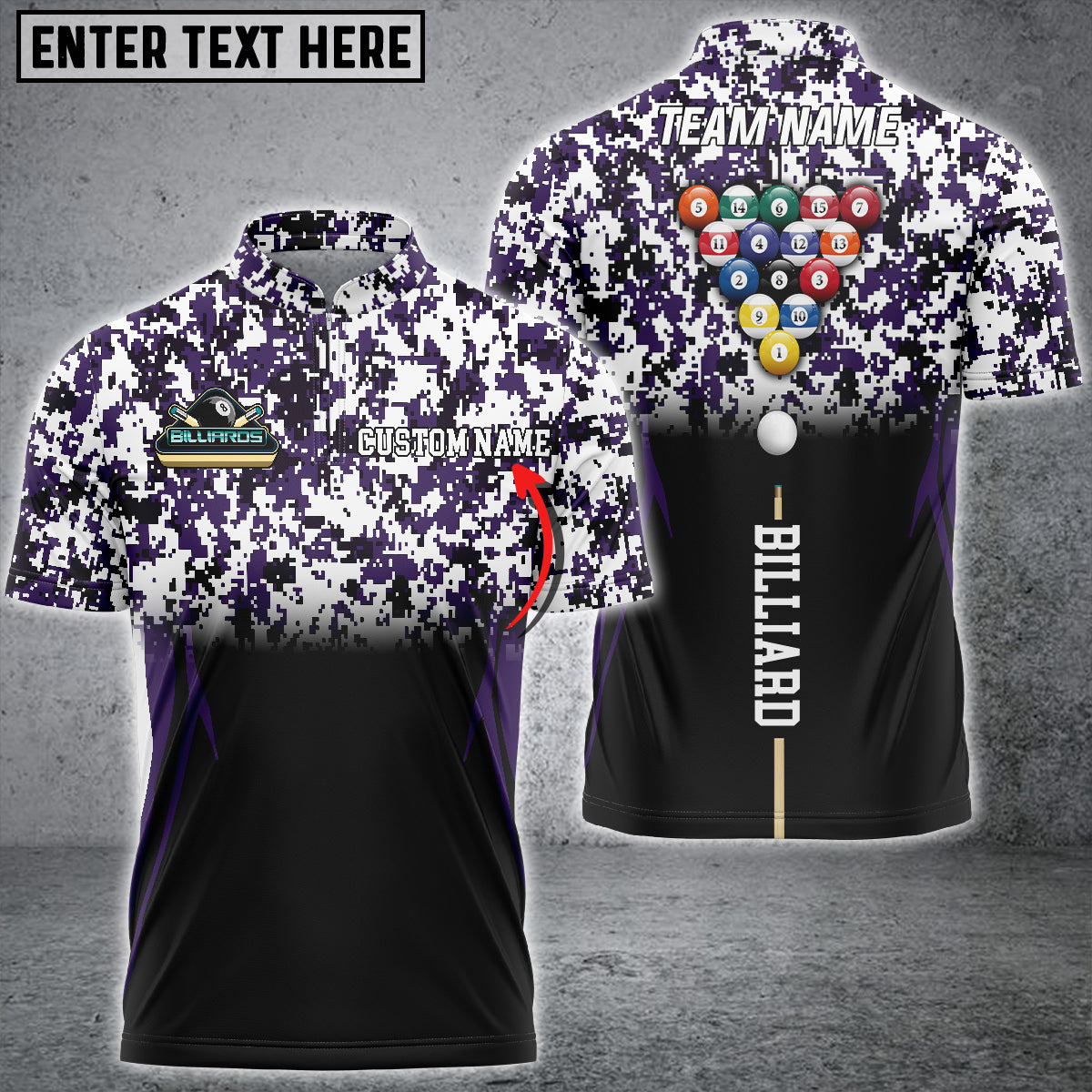 Frenzidea Billiards Sport Camo Personalized Name, Team Name Unisex Shirt ( More Color Options )