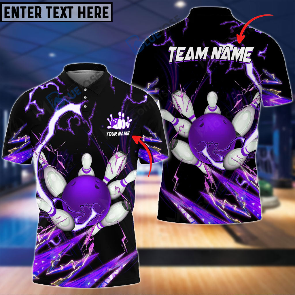 Frenzideas Bowling and Pins Colorful Thunder Power Personalized Name Team Name 3D Shirt (5 Colors)