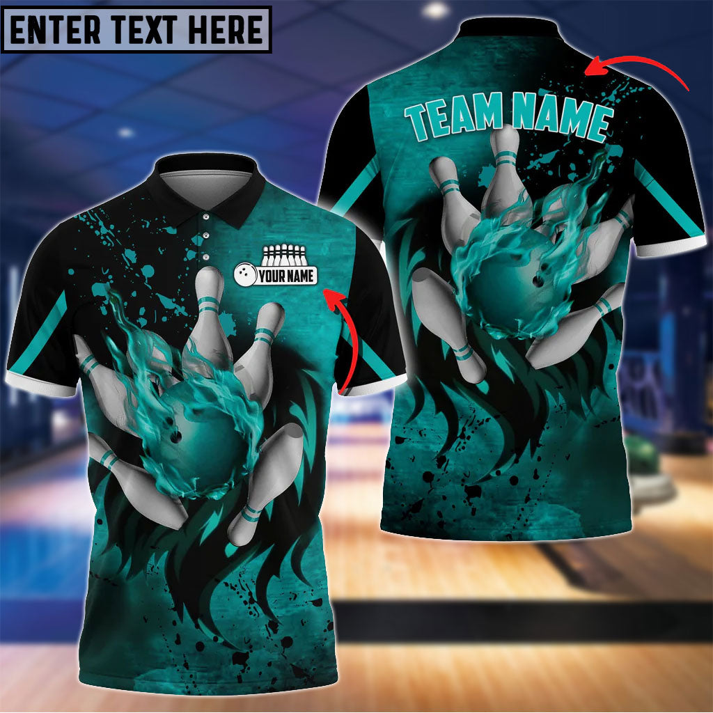 frenzideas Bowling And Pins Water Paint Customized Name 3D Shirt (4 Colors)