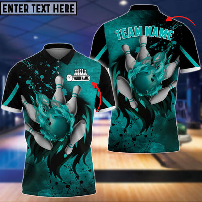 frenzideas Bowling And Pins Water Paint Customized Name 3D Shirt (4 Colors)