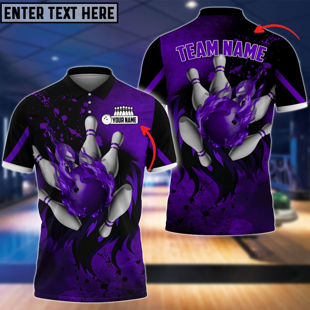 frenzideas Bowling And Pins Water Paint Customized Name 3D Shirt (4 Colors)
