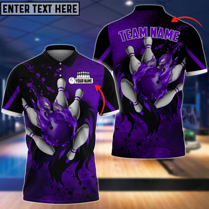 frenzideas Bowling And Pins Water Paint Customized Name 3D Shirt (4 Colors)
