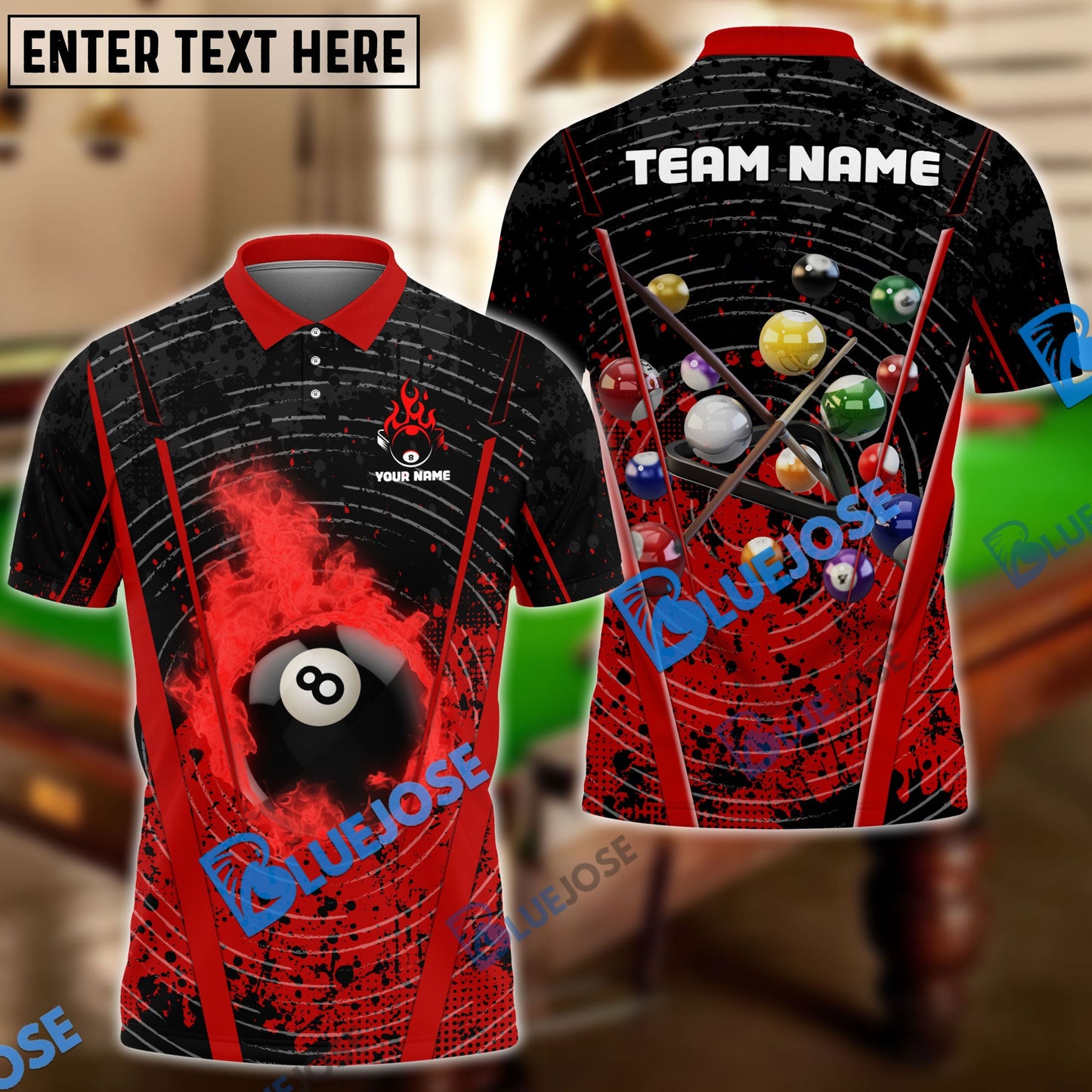 frenzidea Billiards Ball 8 Flame Paint Personalized Name, Team Name Unisex Shirt ( 6 Colors )