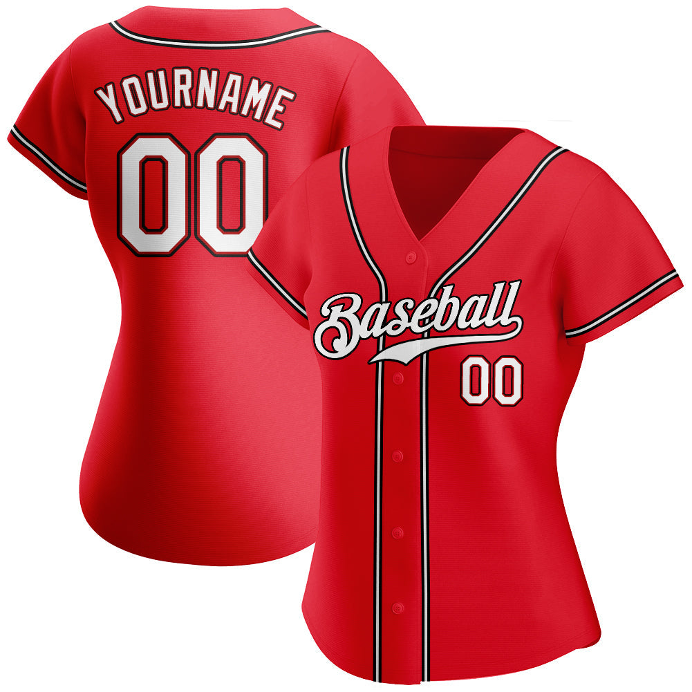 Frenzidea Custom Red White-Black Authentic Baseball Jersey