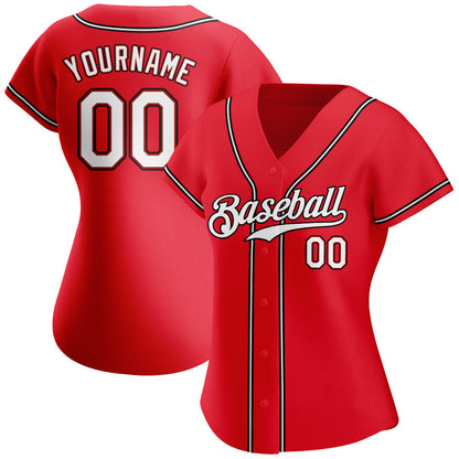 Frenzidea Custom Red White-Black Authentic Baseball Jersey