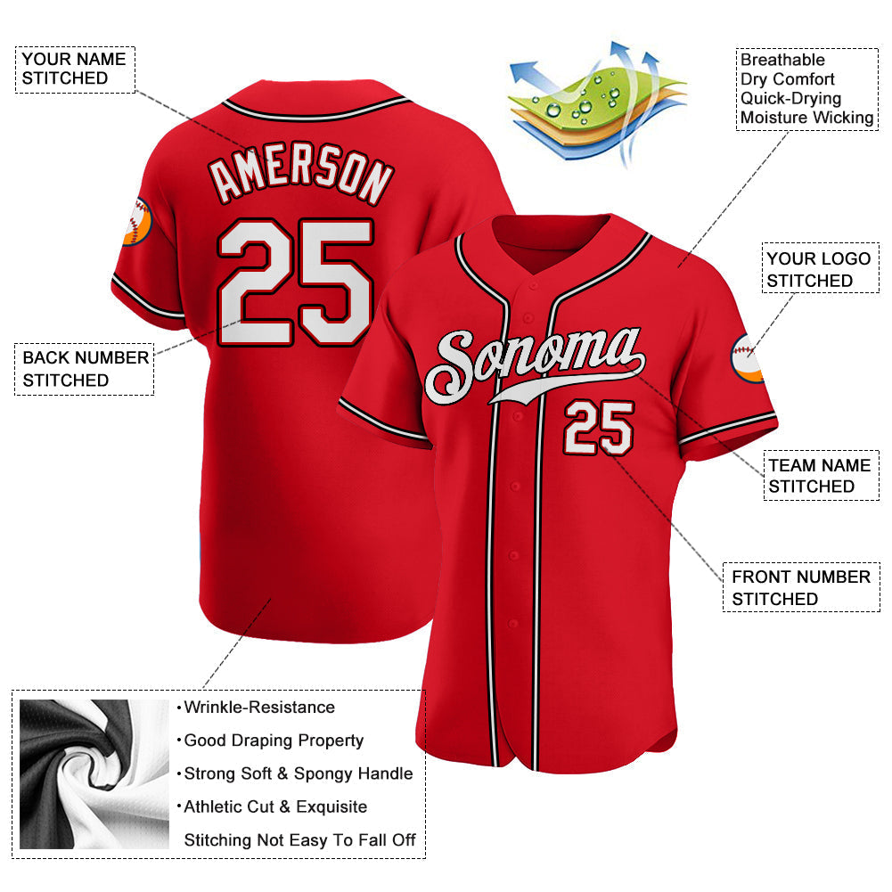 Frenzidea Custom Red White-Black Authentic Baseball Jersey