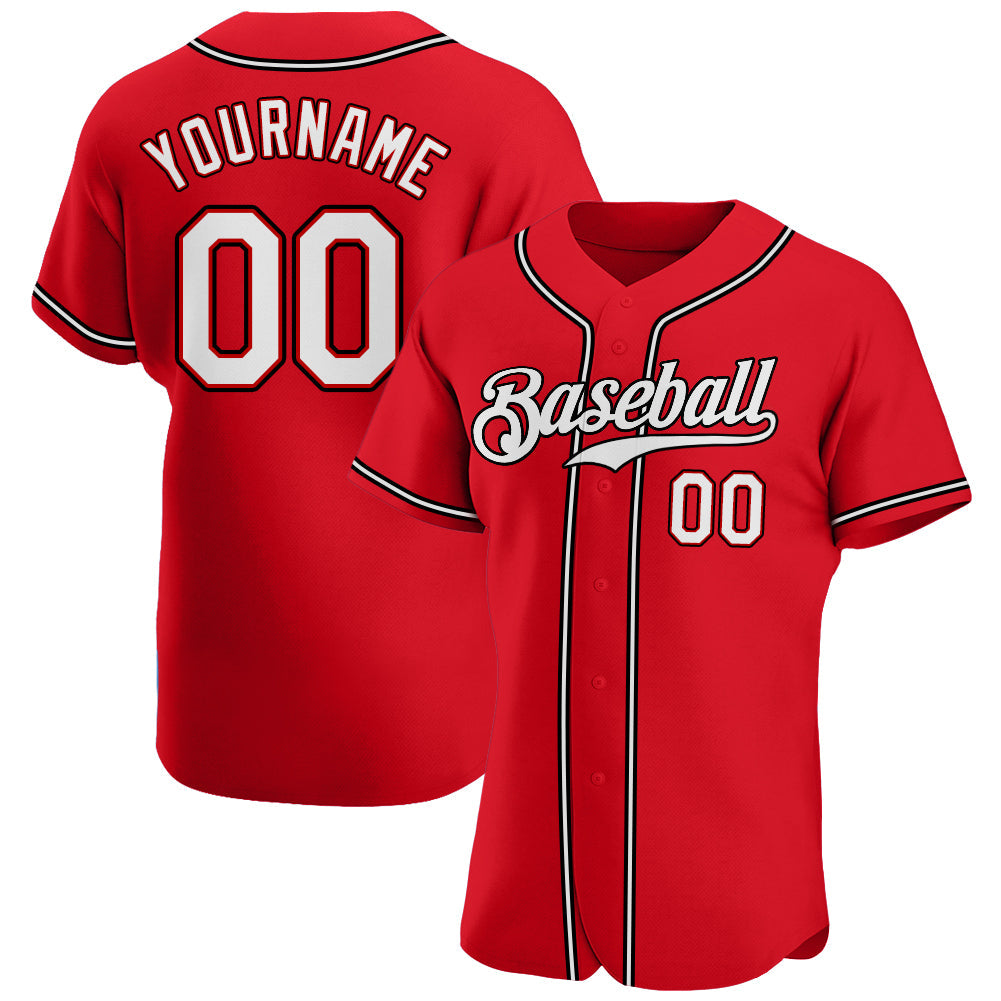 Frenzidea Custom Red White-Black Authentic Baseball Jersey