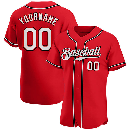 Frenzidea Custom Red White-Black Authentic Baseball Jersey