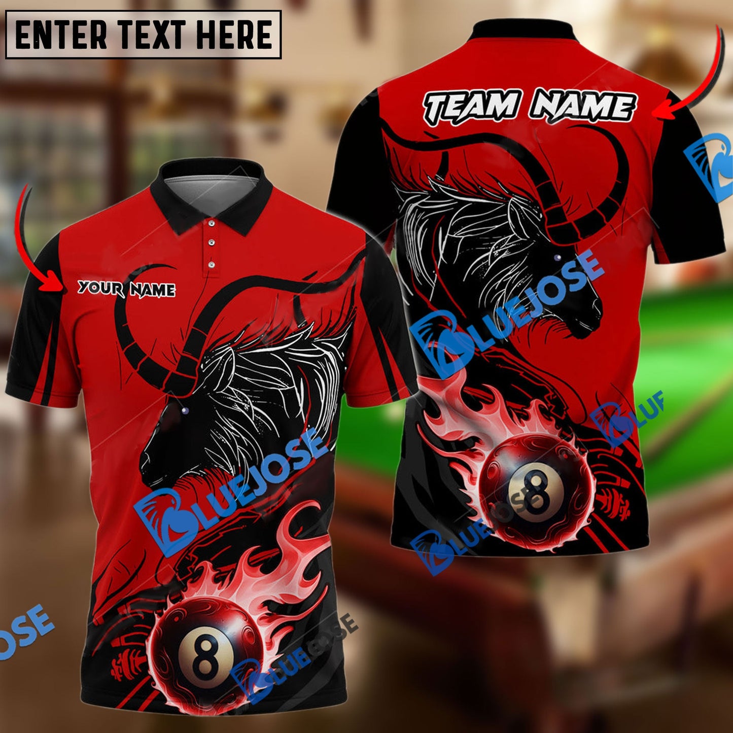 Frenzidea Billiards Ball 8 Fire Aries Personalized Name, Team Name Unisex Shirt ( 6 Colors )