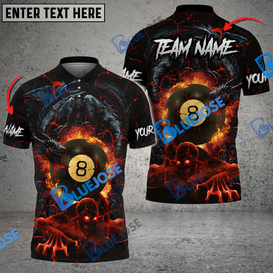 Frenzidea Billiards Ball 8 Skull & Dragon Fight Personalized Name, Team Name Unisex Shirt ( 4 Colors )