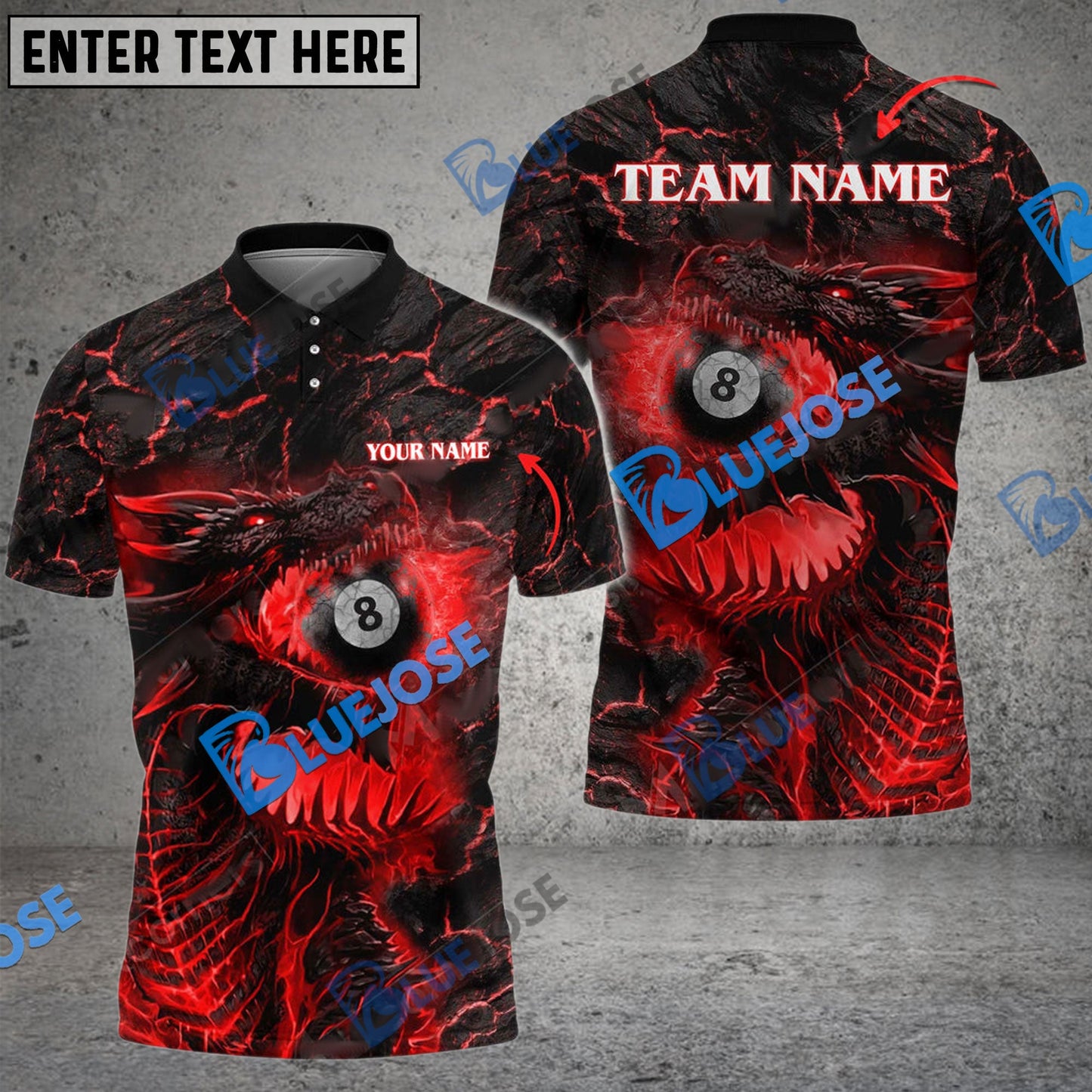 Frenzidea Billiards Ball 8 Firaga Dragon Personalized Name, Team Name Unisex Shirt ( 4 Colors )