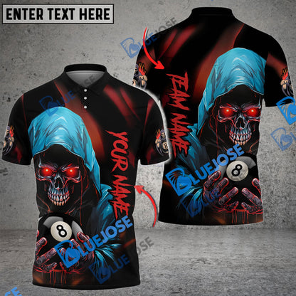 Frenzidea Billiards Ball 8 Grim Reaper Skull Personalized Name, Team Name Unisex Shirt ( 6 Colors )