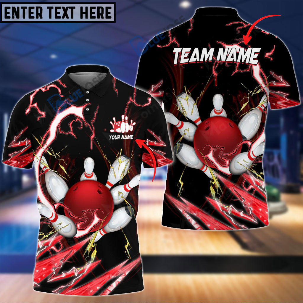 Frenzideas Bowling and Pins Colorful Thunder Power Personalized Name Team Name 3D Shirt (5 Colors)