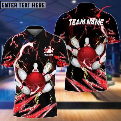 Frenzideas Bowling and Pins Colorful Thunder Power Personalized Name Team Name 3D Shirt (5 Colors)