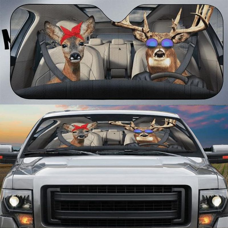 Frenzidea Deer Couple Car All Over Printed 3D Sun Shade