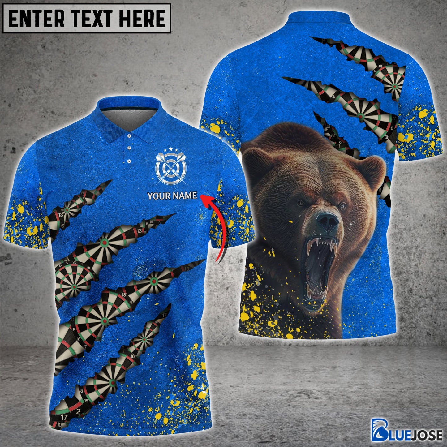frenzidea Bear And Darts Blue and Yellow Personalized Name 3D Shirt