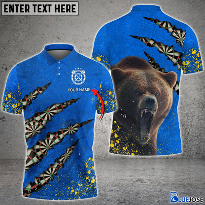 frenzidea Bear And Darts Blue and Yellow Personalized Name 3D Shirt
