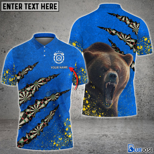 frenzidea Bear And Darts Blue and Yellow Personalized Name 3D Shirt