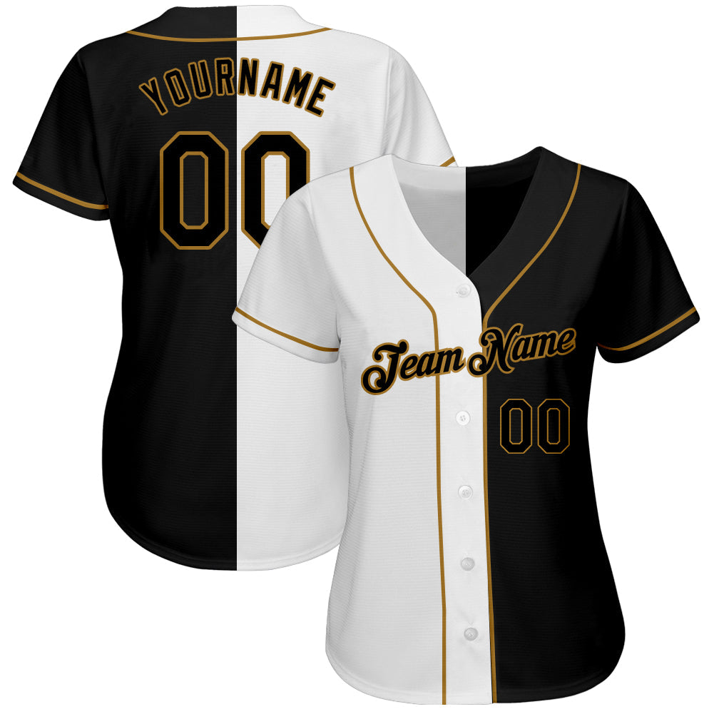 Frenzidea Custom White-Black Old Gold Authentic Split Fashion Baseball Jersey