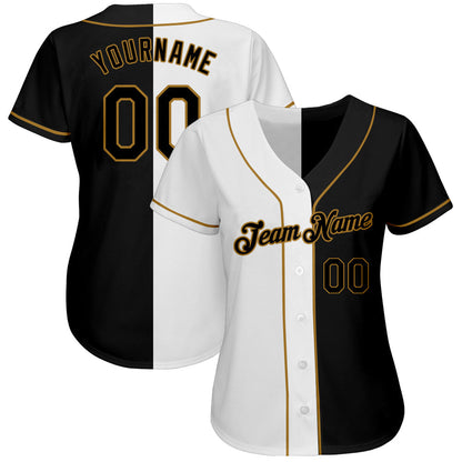 Frenzidea Custom White-Black Old Gold Authentic Split Fashion Baseball Jersey