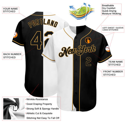 Frenzidea Custom White-Black Old Gold Authentic Split Fashion Baseball Jersey