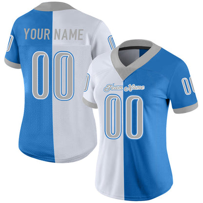 Frenzidea Custom Powder Blue Gray-White Mesh Split Fashion Football Jersey
