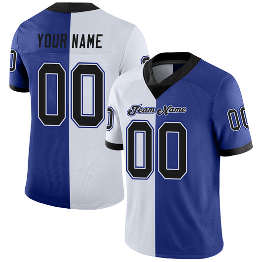 Frenzidea Custom Royal Black-White Mesh Split Fashion Football Jersey