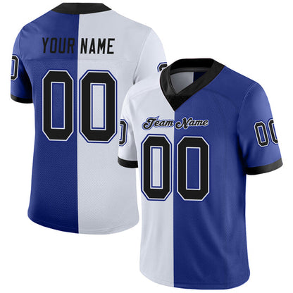Frenzidea Custom Royal Black-White Mesh Split Fashion Football Jersey