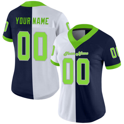 Frenzidea Custom Navy Neon Green-White Mesh Split Fashion Football Jersey