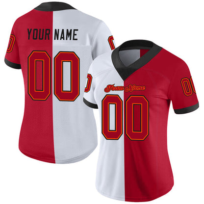 Frenzidea Custom White Red-Black Mesh Split Fashion Football Jersey