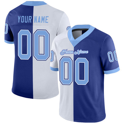 Frenzidea Custom Royal Light Blue-White Mesh Split Fashion Football Jersey