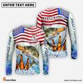 Frenzidea Bass Fishing American Flag Beer Custom Name & Team Name 3D Shirts