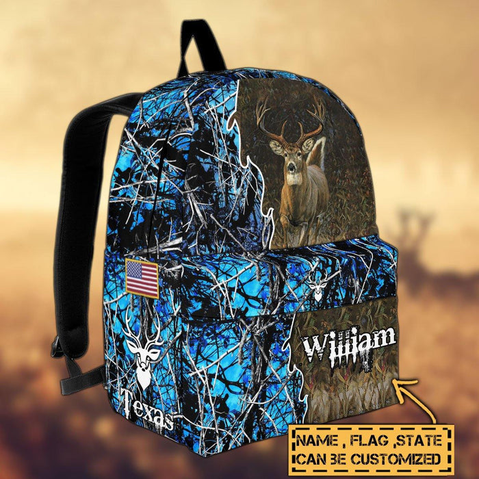 Frenzidea Deer Hunting Name State & Flag Personalized Backpack
