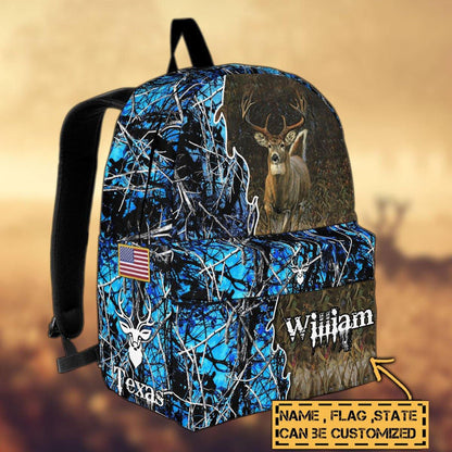 Frenzidea Deer Hunting Name State & Flag Personalized Backpack