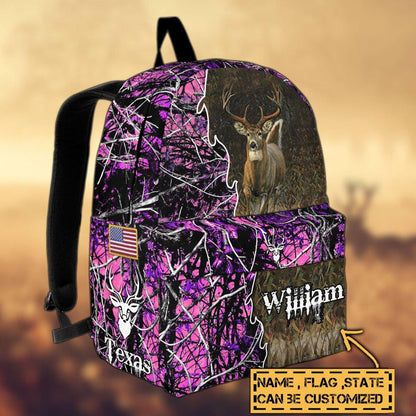Frenzidea Deer Hunting Name State & Flag Personalized Backpack