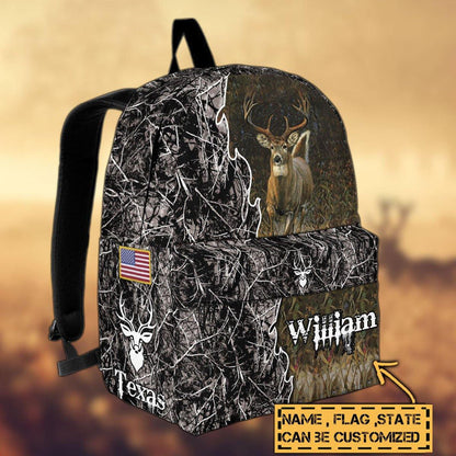 Frenzidea Deer Hunting Name State & Flag Personalized Backpack