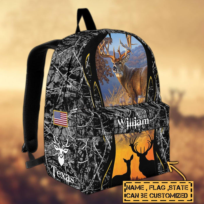 Frenzidea Deer Hunting Name State & Flag Personalized Backpack