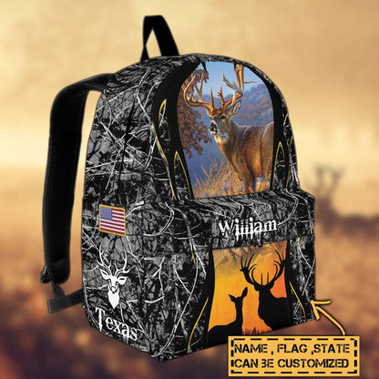 Frenzidea Deer Hunting Name State & Flag Personalized Backpack